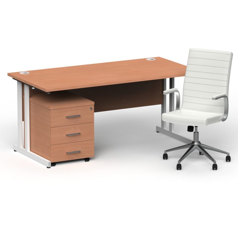 Impulse 1600mm Cantilever Straight Desk With Mobile Pedestal and Ezra White Executive Chair - Image 18