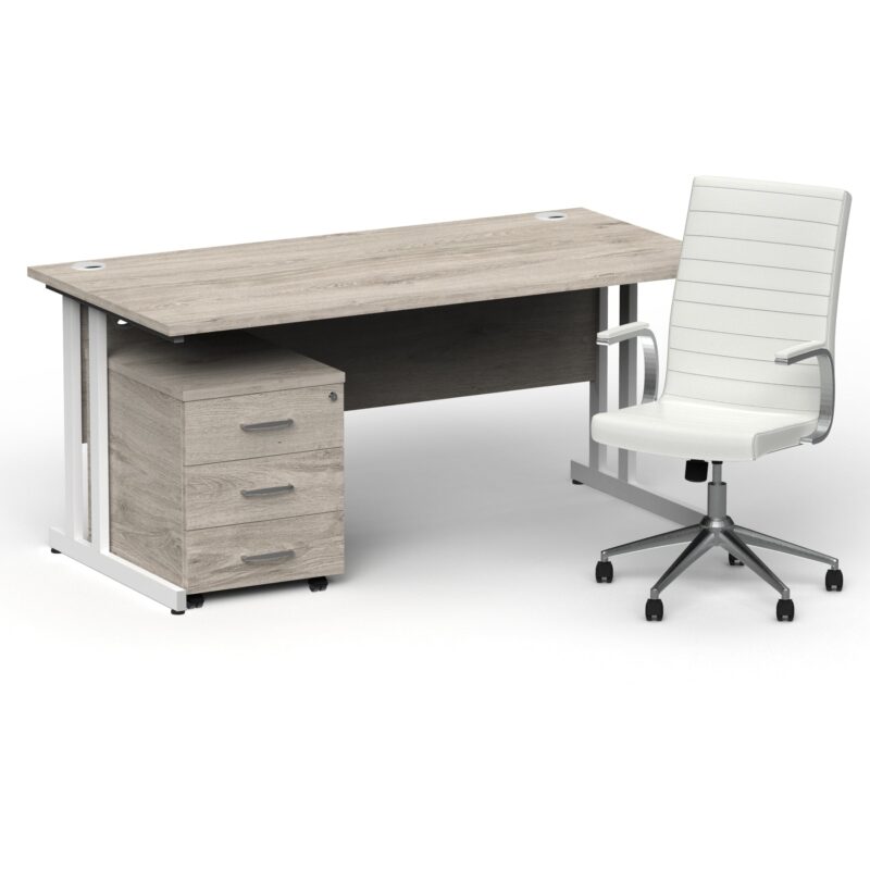 Impulse 1600mm Cantilever Straight Desk With Mobile Pedestal and Ezra White Executive Chair - Image 23