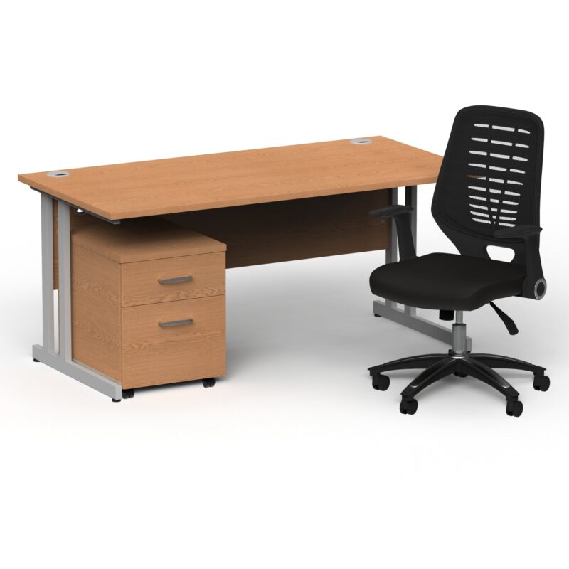 Impulse 1600mm Cantilever Straight Desk With Mobile Pedestal and Relay Black Back Operator Chair - Image 4