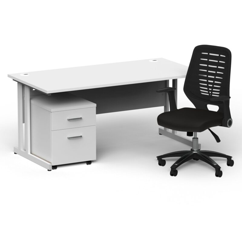 Impulse 1600mm Cantilever Straight Desk With Mobile Pedestal and Relay Black Back Operator Chair - Image 6