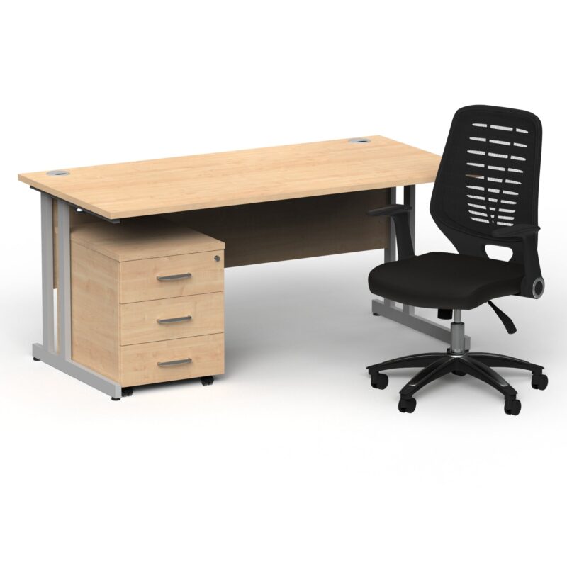 Impulse 1600mm Cantilever Straight Desk With Mobile Pedestal and Relay Black Back Operator Chair - Image 9
