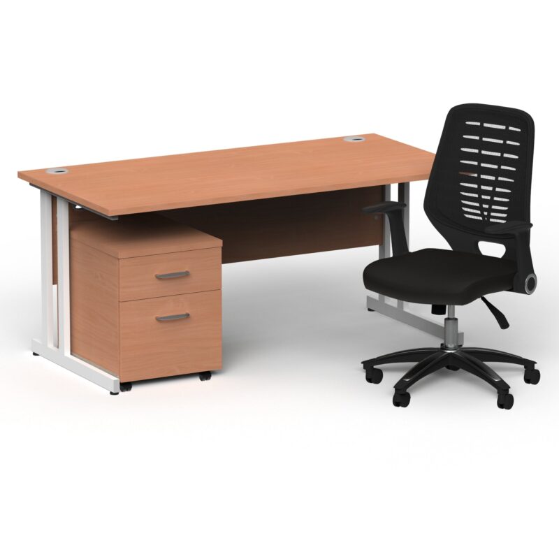 Impulse 1600mm Cantilever Straight Desk With Mobile Pedestal and Relay Black Back Operator Chair - Image 14