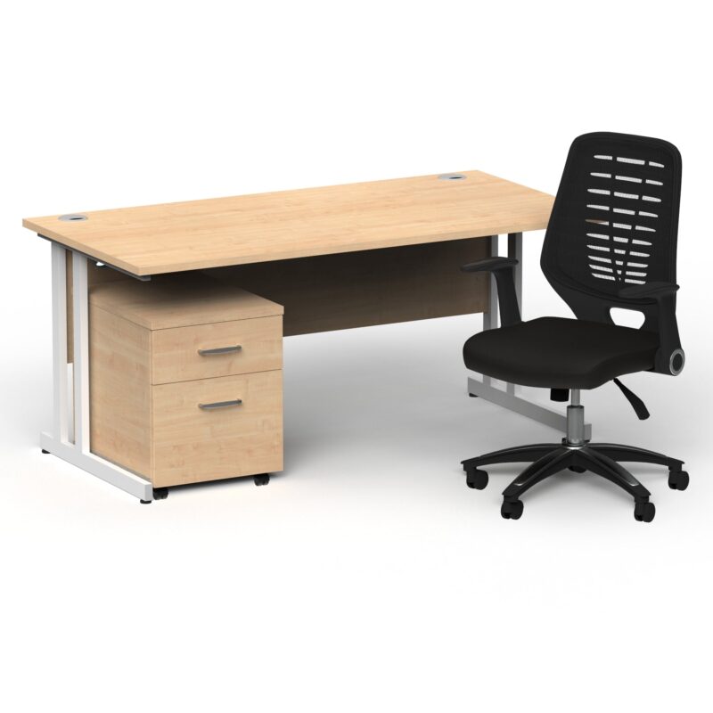 Impulse 1600mm Cantilever Straight Desk With Mobile Pedestal and Relay Black Back Operator Chair - Image 15