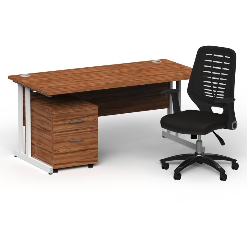 Impulse 1600mm Cantilever Straight Desk With Mobile Pedestal and Relay Black Back Operator Chair - Image 17