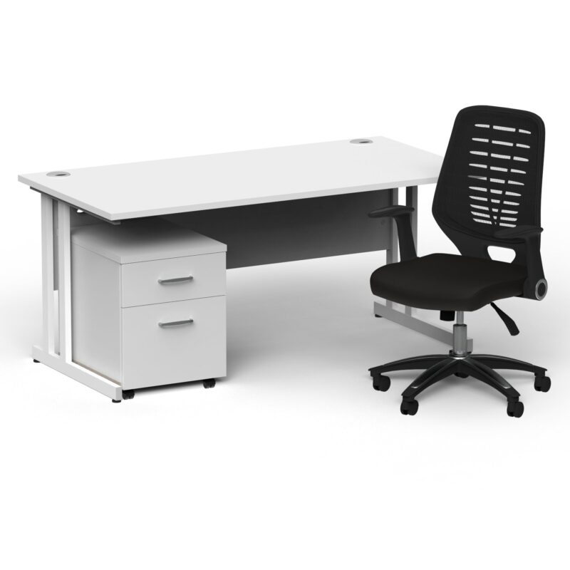 Impulse 1600mm Cantilever Straight Desk With Mobile Pedestal and Relay Black Back Operator Chair - Image 18