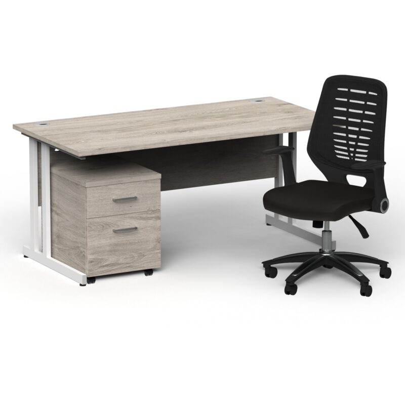 Impulse 1600mm Cantilever Straight Desk With Mobile Pedestal and Relay Black Back Operator Chair - Image 19