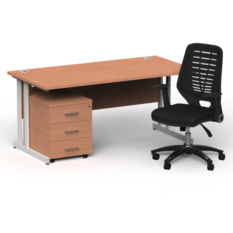 Impulse 1600mm Cantilever Straight Desk With Mobile Pedestal and Relay Black Back Operator Chair - Image 20
