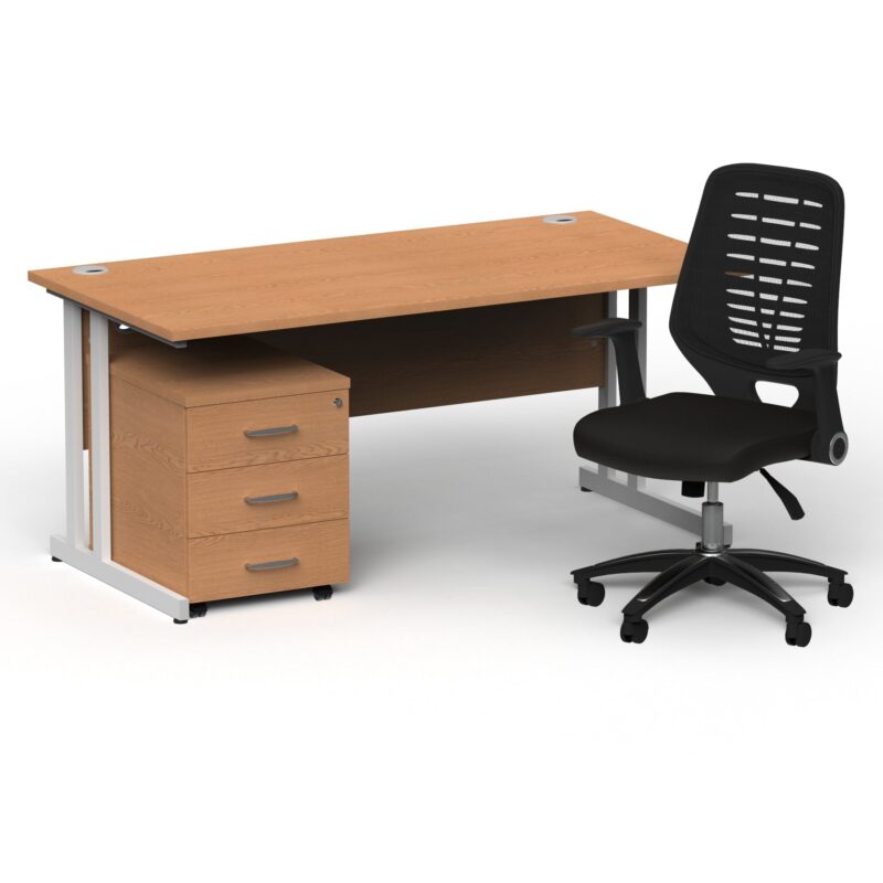 Impulse 1600mm Cantilever Straight Desk With Mobile Pedestal and Relay Black Back Operator Chair - Image 22