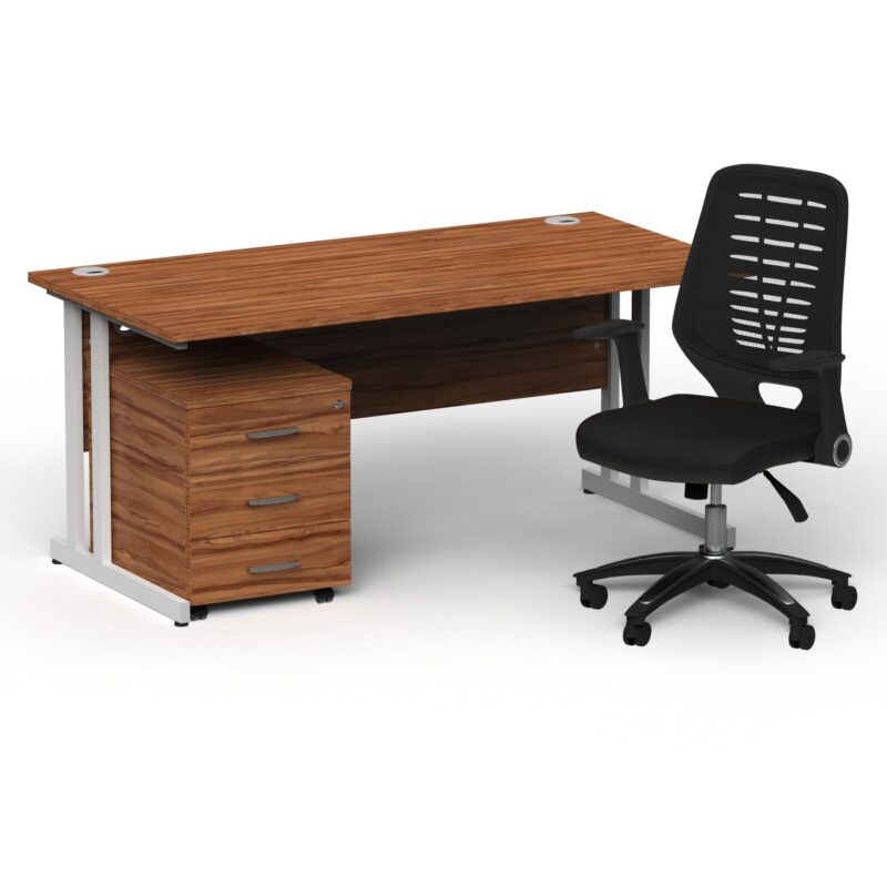 Impulse 1600mm Cantilever Straight Desk With Mobile Pedestal and Relay Black Back Operator Chair - Image 23