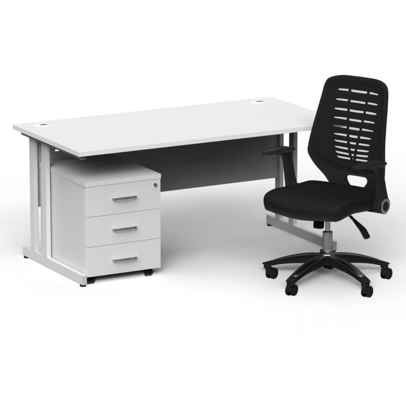 Impulse 1600mm Cantilever Straight Desk With Mobile Pedestal and Relay Black Back Operator Chair - Image 24
