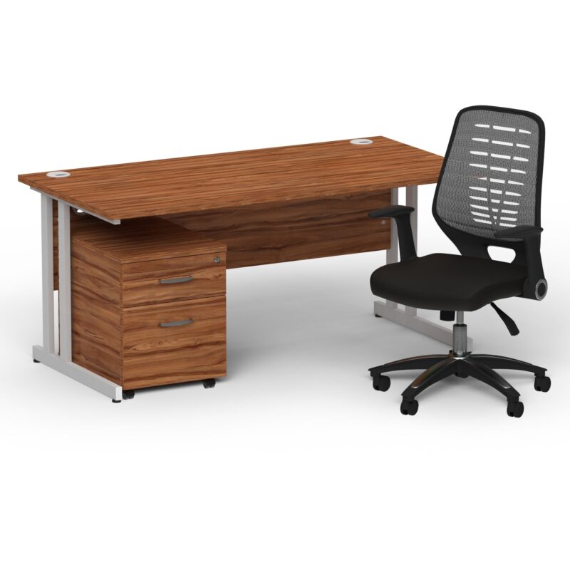Impulse 1600mm Cantilever Straight Desk With Mobile Pedestal and Relay Silver Back Operator Chair - Image 4
