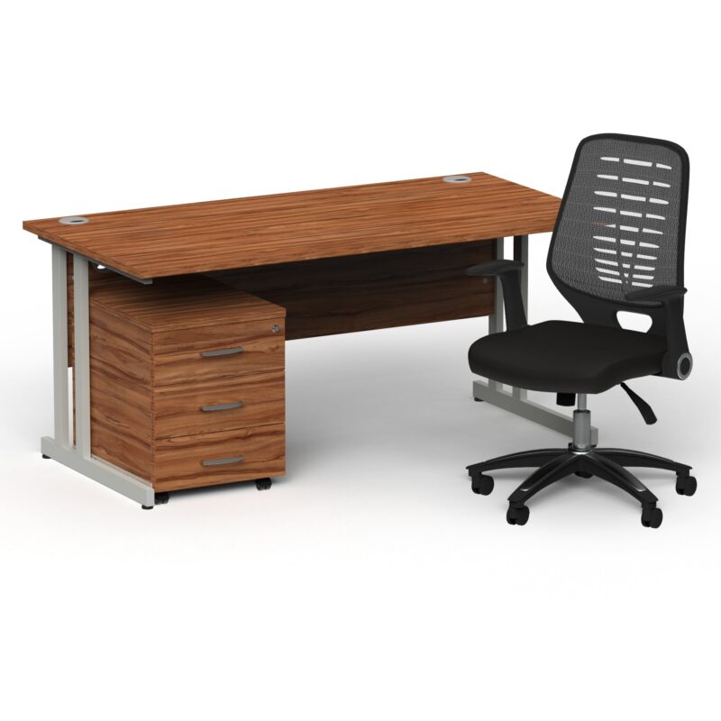 Impulse 1600mm Cantilever Straight Desk With Mobile Pedestal and Relay Silver Back Operator Chair - Image 10
