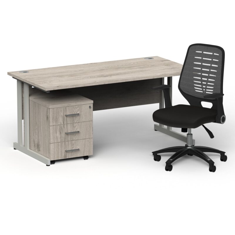 Impulse 1600mm Cantilever Straight Desk With Mobile Pedestal and Relay Silver Back Operator Chair - Image 12
