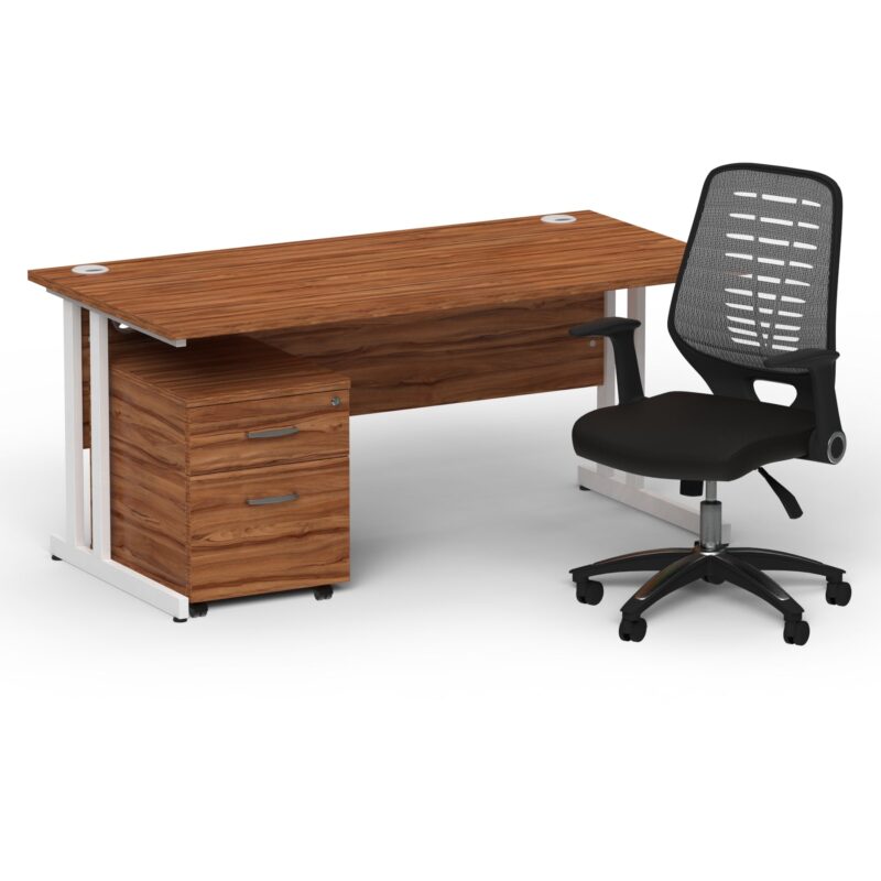 Impulse 1600mm Cantilever Straight Desk With Mobile Pedestal and Relay Silver Back Operator Chair - Image 16