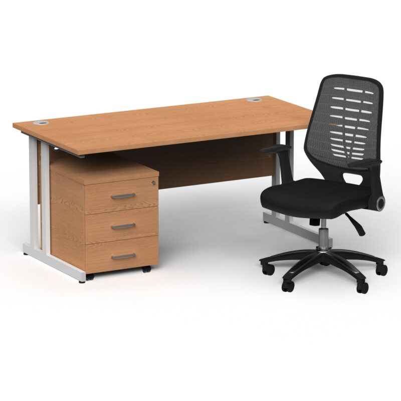 Impulse 1600mm Cantilever Straight Desk With Mobile Pedestal and Relay Silver Back Operator Chair - Image 21