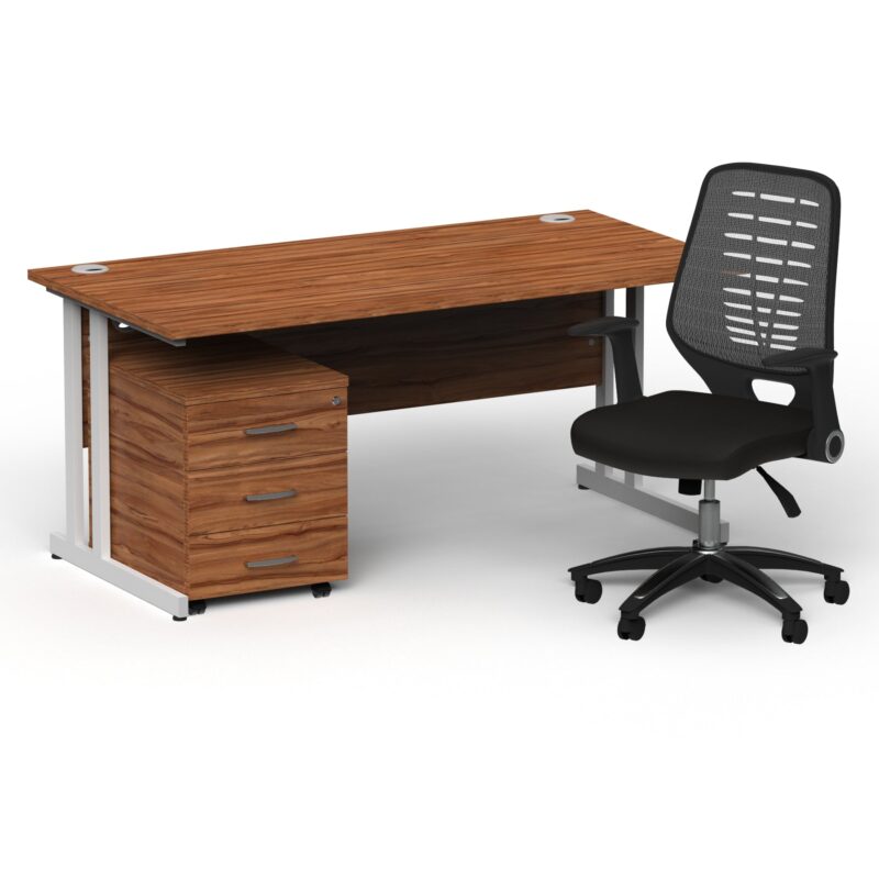 Impulse 1600mm Cantilever Straight Desk With Mobile Pedestal and Relay Silver Back Operator Chair - Image 22