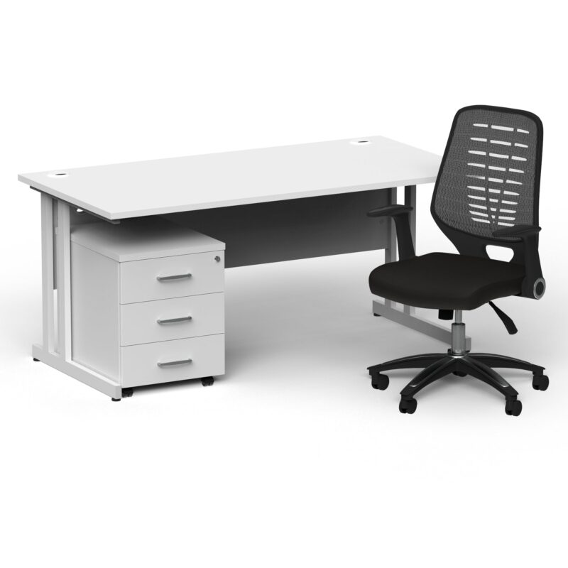 Impulse 1600mm Cantilever Straight Desk With Mobile Pedestal and Relay Silver Back Operator Chair - Image 23