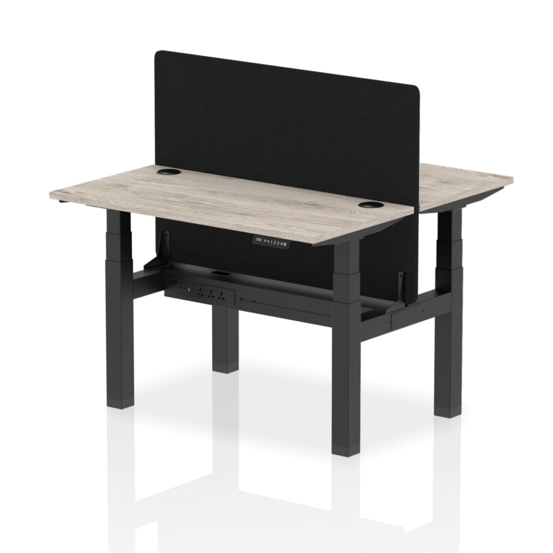 Air Back-to-Back Slimline Height Adjustable Bench Desk - 2 Person with Black Straight Screen - Image 4