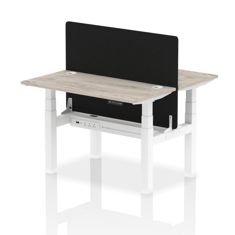 Air Back-to-Back Slimline Height Adjustable Bench Desk - 2 Person with Black Straight Screen - Image 6