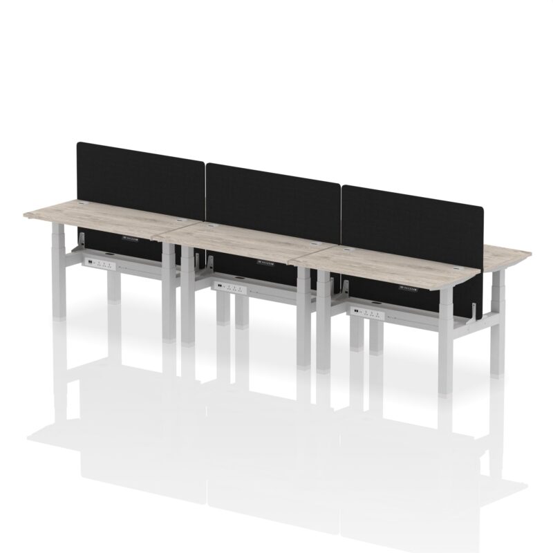 Air Back-to-Back Slimline Height Adjustable Bench Desk - 6 Person with Black Straight Screen - Image 5