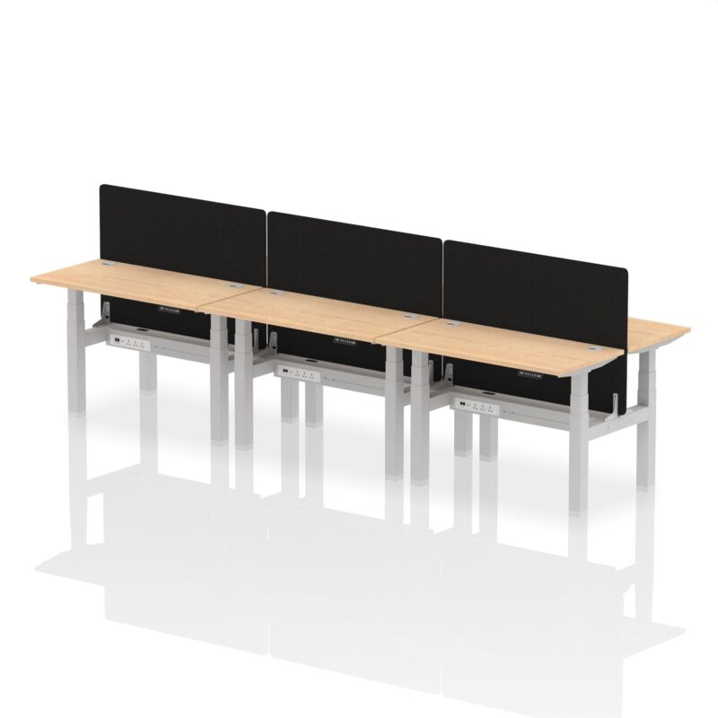 Air Back-to-Back Slimline Height Adjustable Bench Desk - 6 Person with Black Straight Screen - Image 8