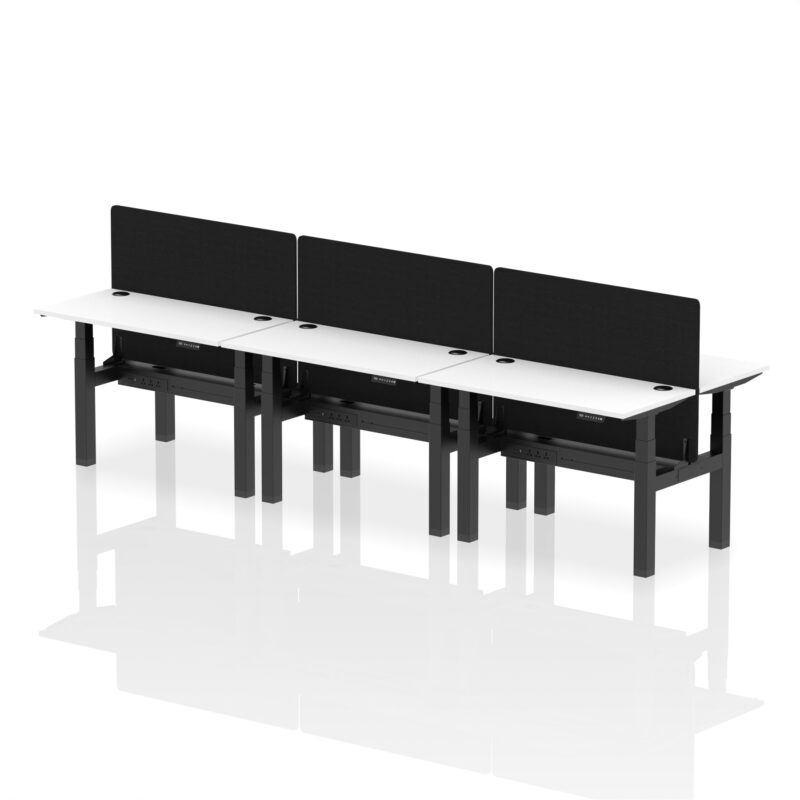 Air Back-to-Back Slimline Height Adjustable Bench Desk - 6 Person with Black Straight Screen - Image 16