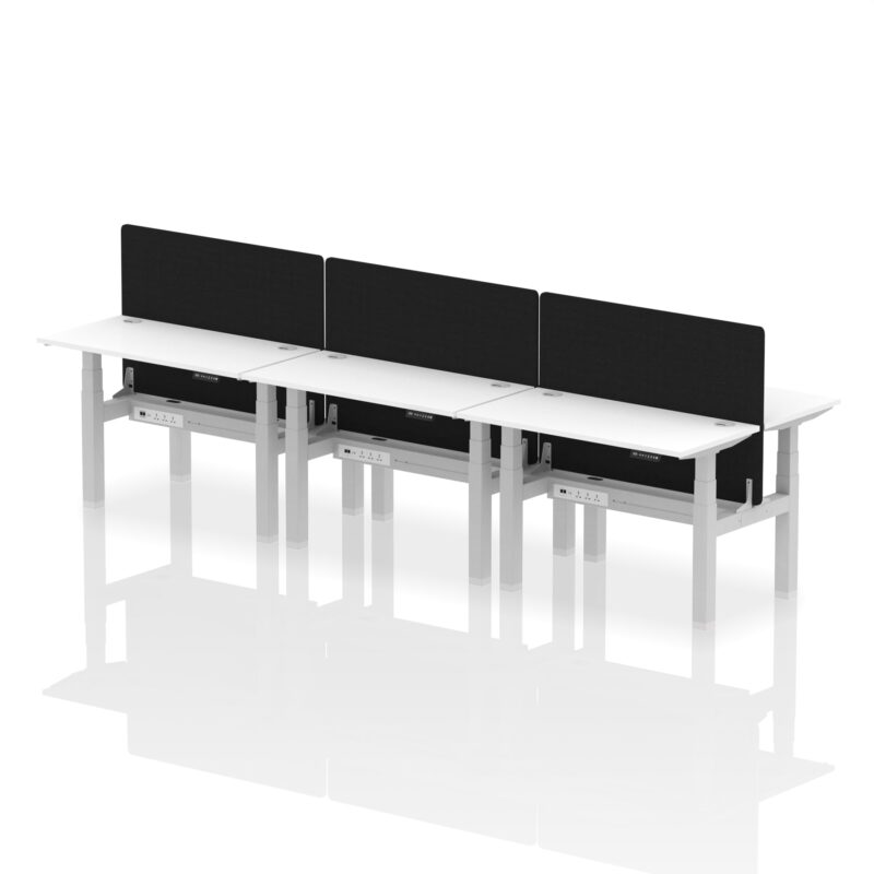 Air Back-to-Back Slimline Height Adjustable Bench Desk - 6 Person with Black Straight Screen - Image 17
