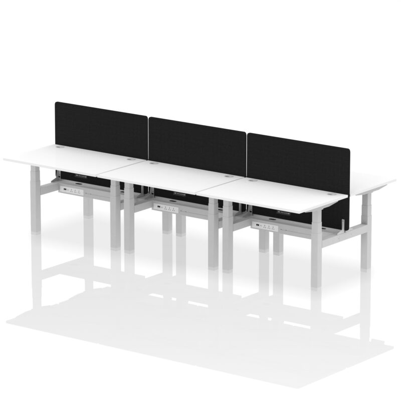 Air Back-to-Back Height Adjustable Bench Desk - 6 Person with Black Straight Screen - Image 17