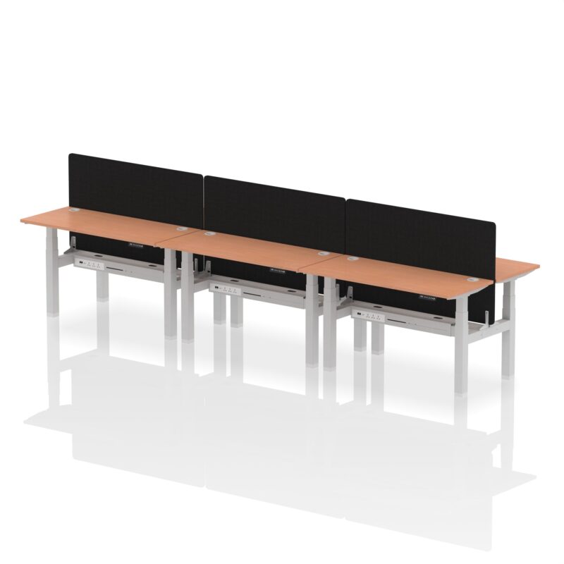 Air Back-to-Back Slimline Height Adjustable Bench Desk - 6 Person with Black Straight Screen - Image 20