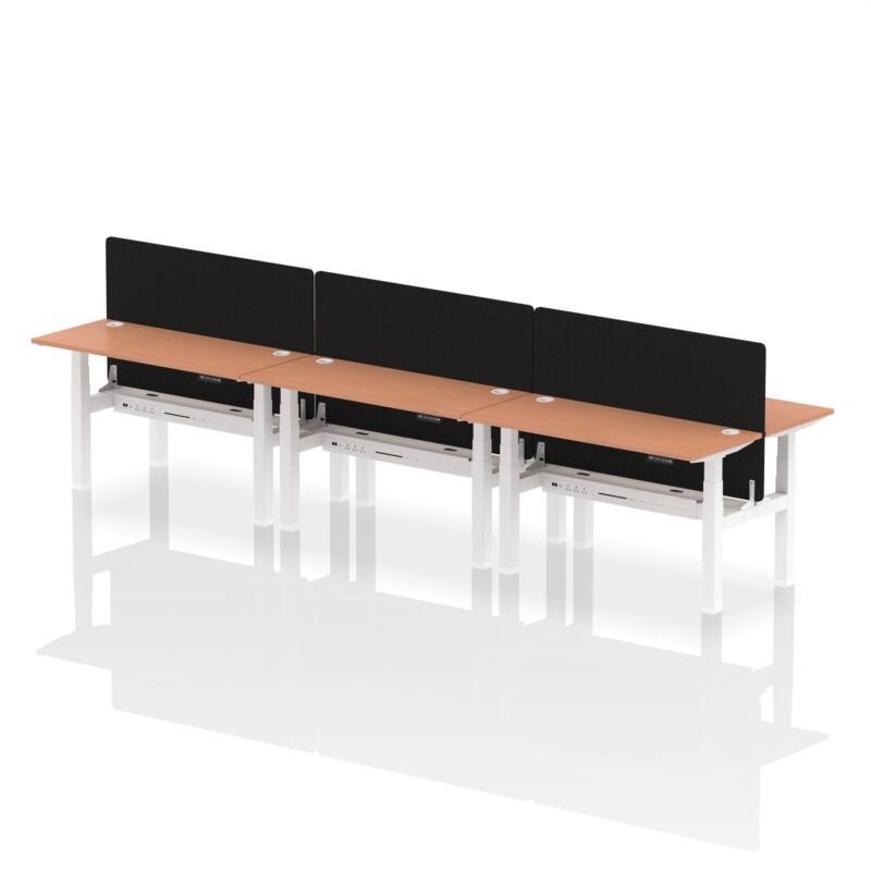 Air Back-to-Back Slimline Height Adjustable Bench Desk - 6 Person with Black Straight Screen - Image 21