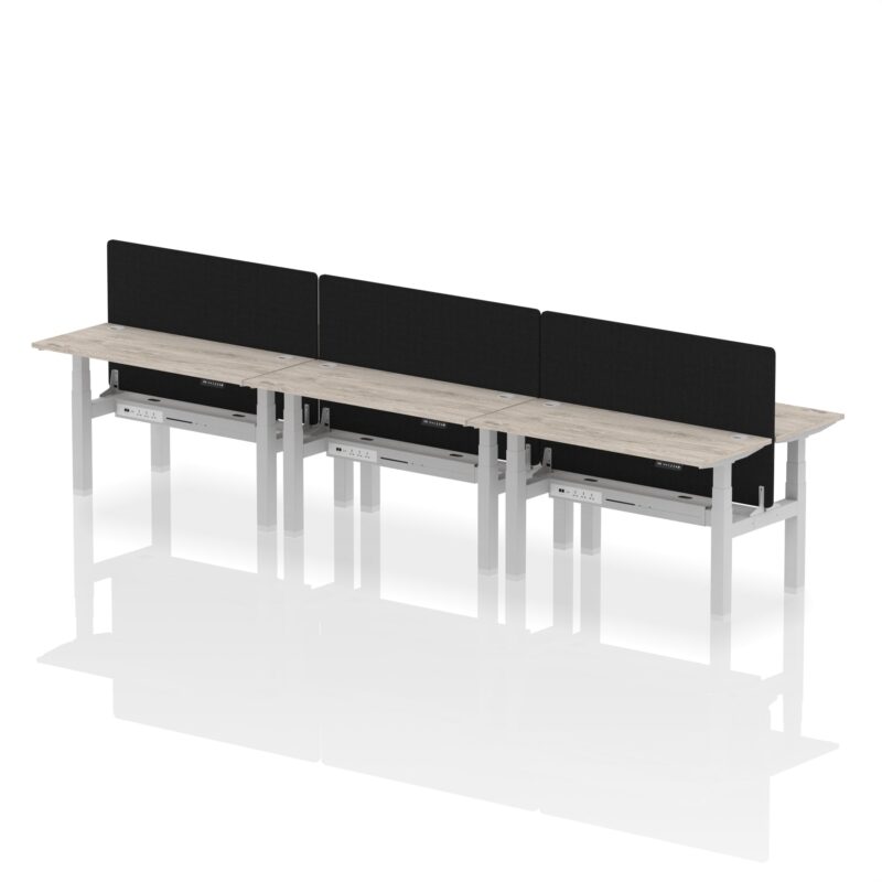 Air Back-to-Back Slimline Height Adjustable Bench Desk - 6 Person with Black Straight Screen - Image 23