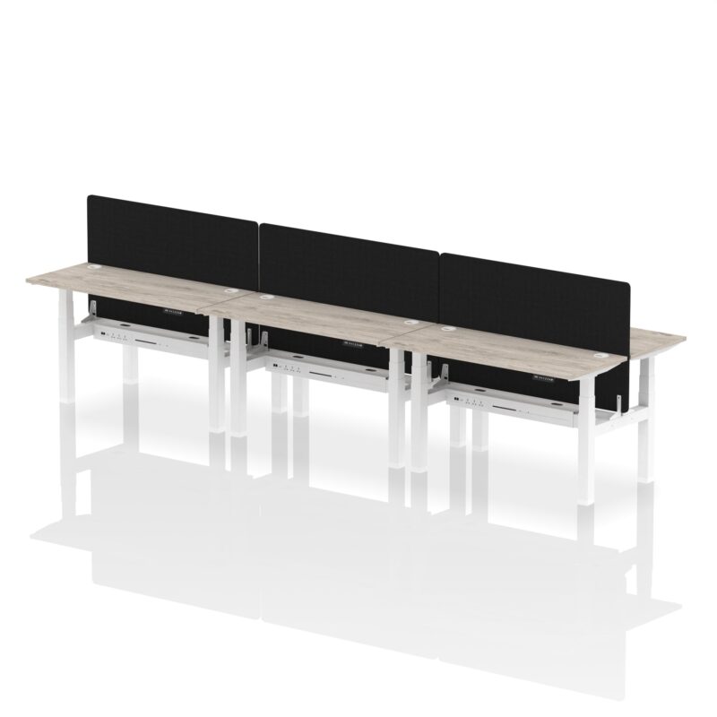 Air Back-to-Back Slimline Height Adjustable Bench Desk - 6 Person with Black Straight Screen - Image 24