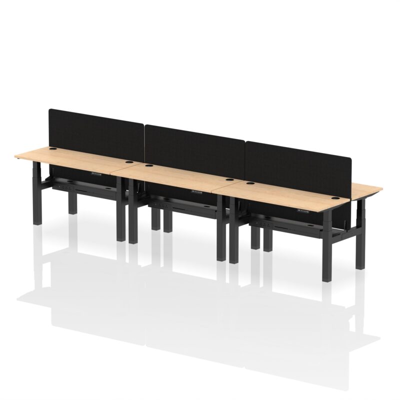 Air Back-to-Back Slimline Height Adjustable Bench Desk - 6 Person with Black Straight Screen - Image 25