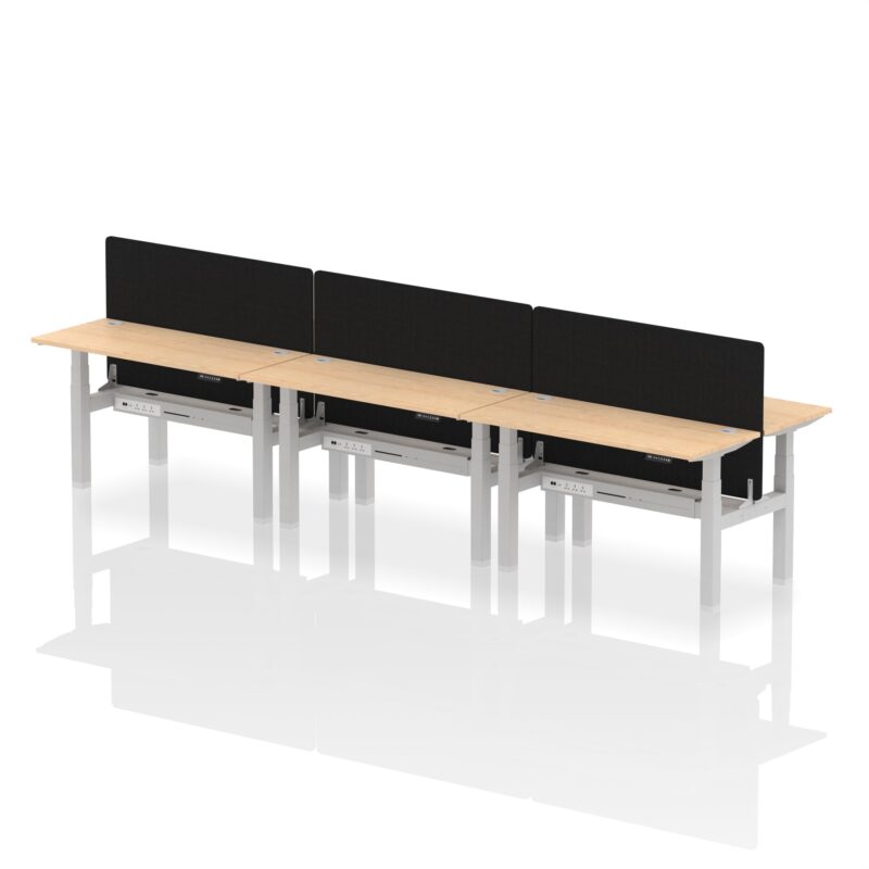 Air Back-to-Back Slimline Height Adjustable Bench Desk - 6 Person with Black Straight Screen - Image 26