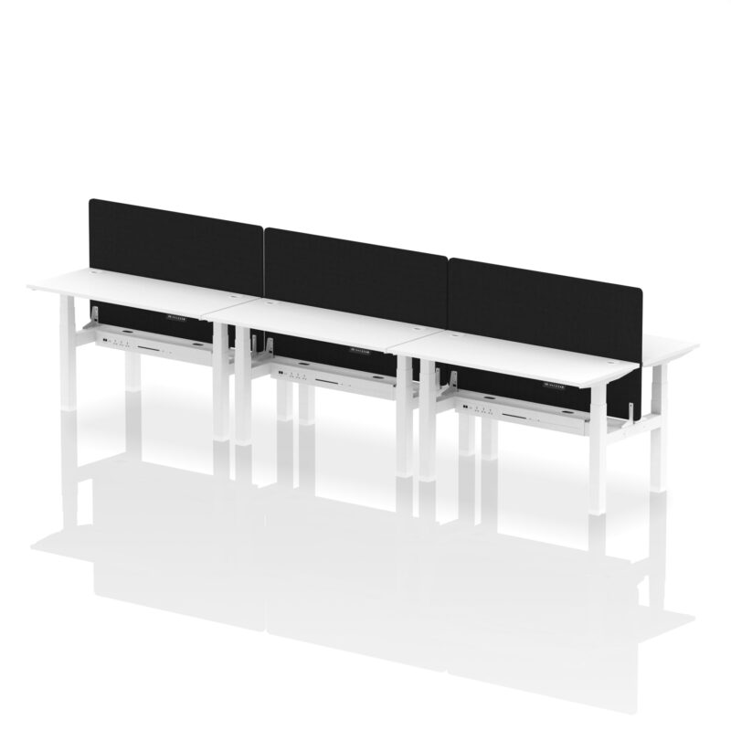 Air Back-to-Back Slimline Height Adjustable Bench Desk - 6 Person with Black Straight Screen - Image 36