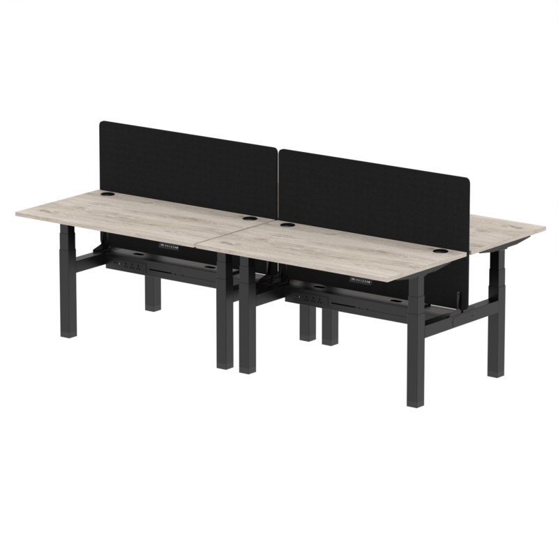 Air Back-to-Back Height Adjustable Bench Desk - 4 Person with Black Straight Screen - Image 22