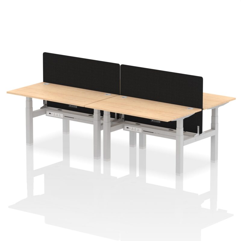 Air Back-to-Back Height Adjustable Bench Desk - 4 Person with Black Straight Screen - Image 26