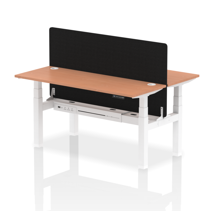 Air Back-to-Back Slimline Height Adjustable Bench Desk - 2 Person with Black Straight Screen - Image 39