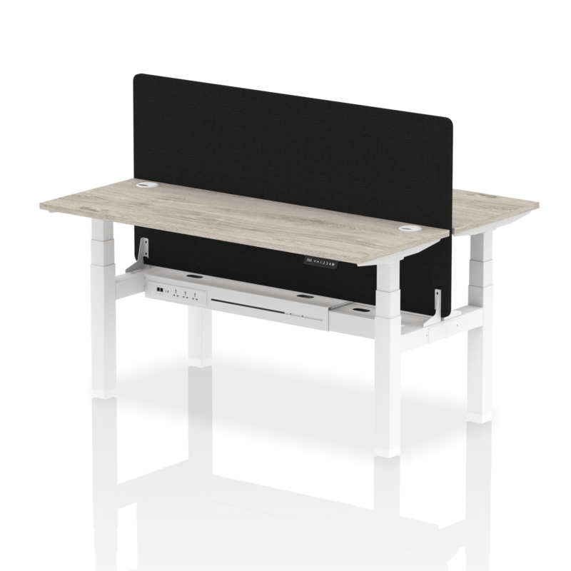 Air Back-to-Back Slimline Height Adjustable Bench Desk - 2 Person with Black Straight Screen - Image 42