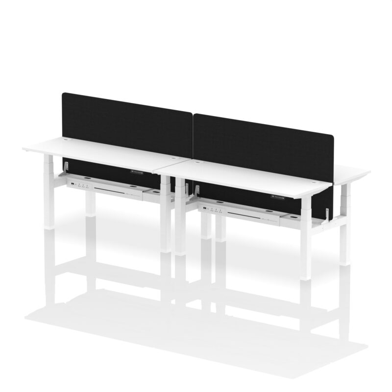 Air Back-to-Back Slimline Height Adjustable Bench Desk - 4 Person with Black Straight Screen - Image 54
