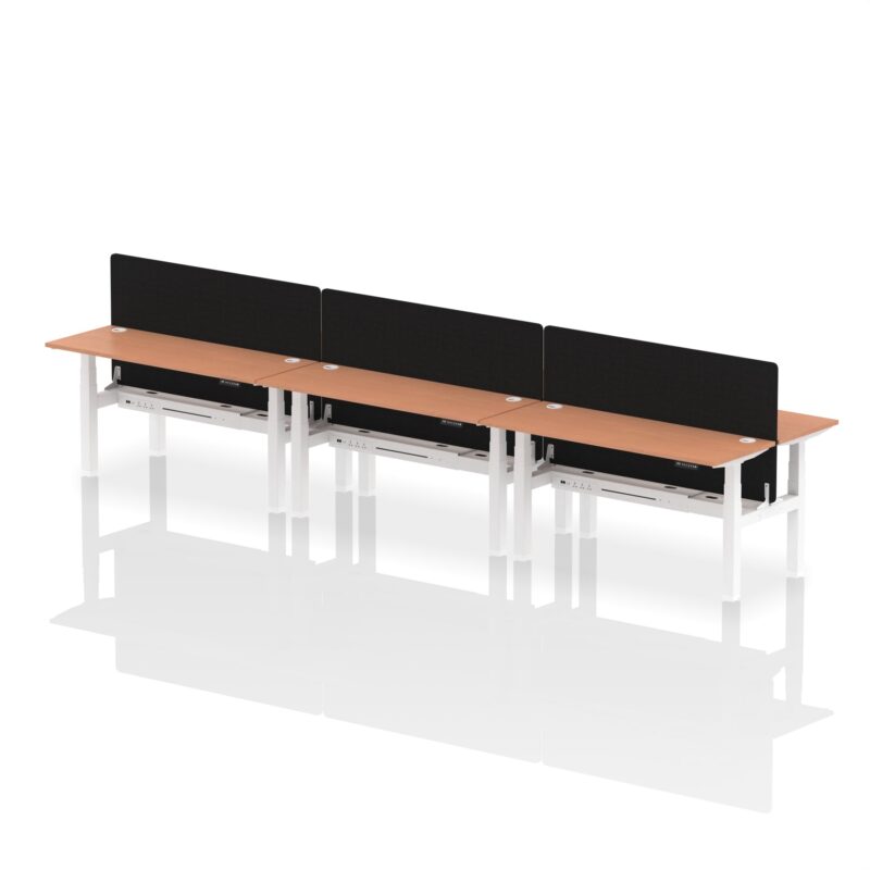 Air Back-to-Back Slimline Height Adjustable Bench Desk - 6 Person with Black Straight Screen - Image 39