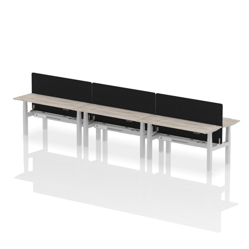 Air Back-to-Back Slimline Height Adjustable Bench Desk - 6 Person with Black Straight Screen - Image 41
