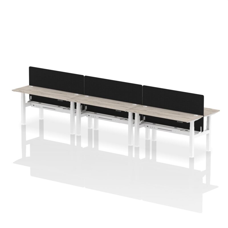 Air Back-to-Back Slimline Height Adjustable Bench Desk - 6 Person with Black Straight Screen - Image 42
