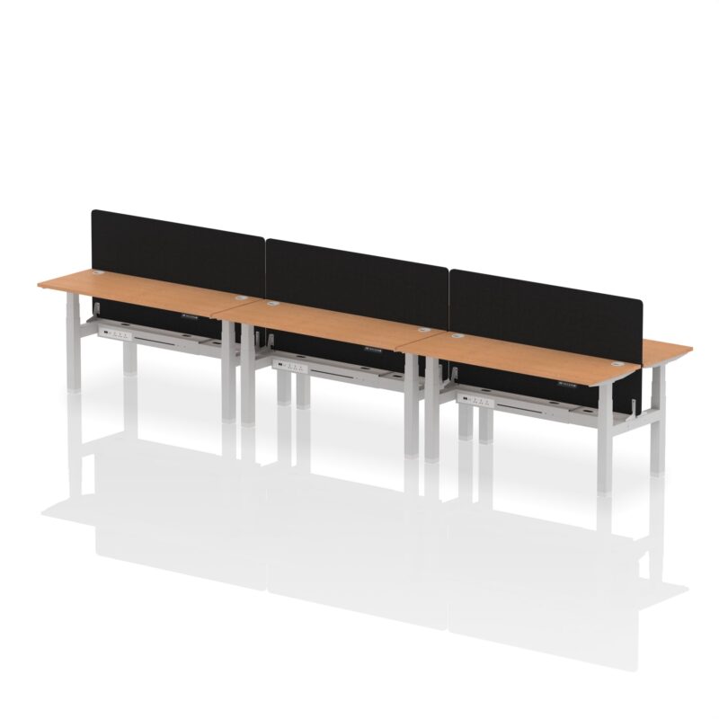 Air Back-to-Back Slimline Height Adjustable Bench Desk - 6 Person with Black Straight Screen - Image 47