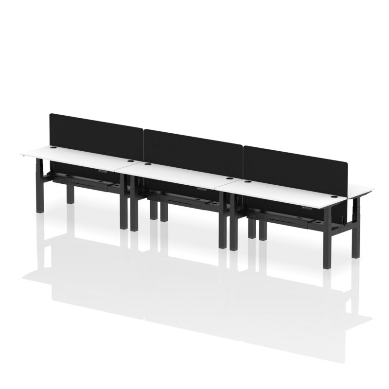 Air Back-to-Back Slimline Height Adjustable Bench Desk - 6 Person with Black Straight Screen - Image 52