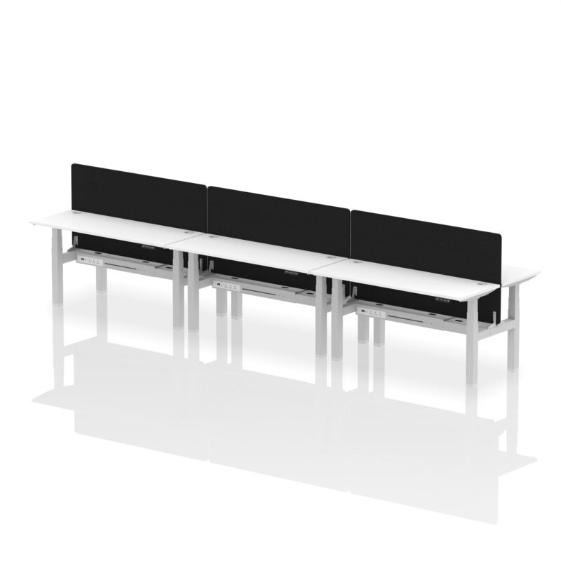 Air Back-to-Back Slimline Height Adjustable Bench Desk - 6 Person with Black Straight Screen - Image 53