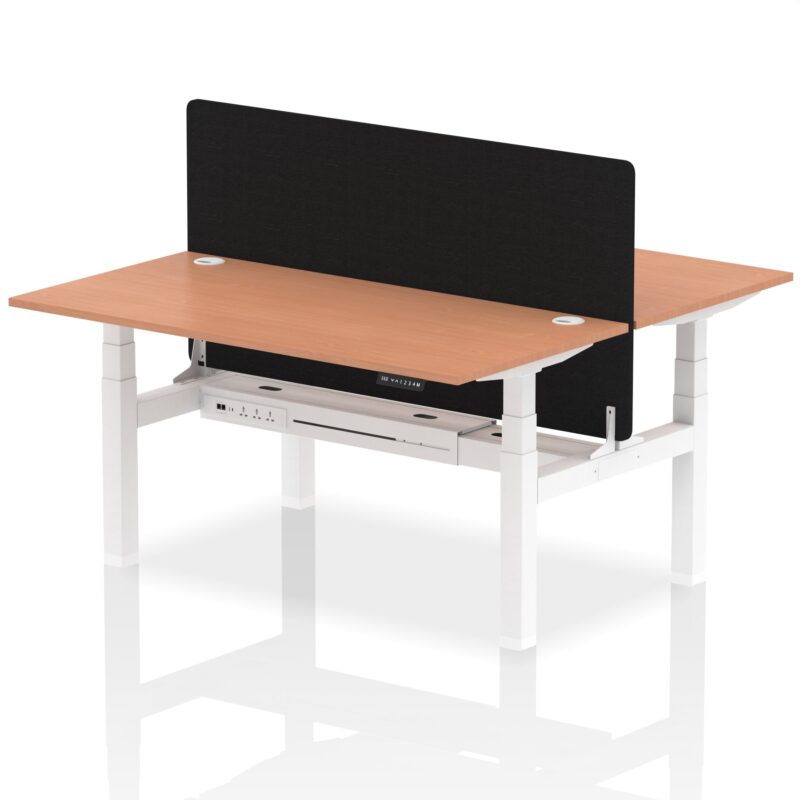 Air Back-to-Back Height Adjustable Bench Desk - 2 Person with Black Straight Screen - Image 39
