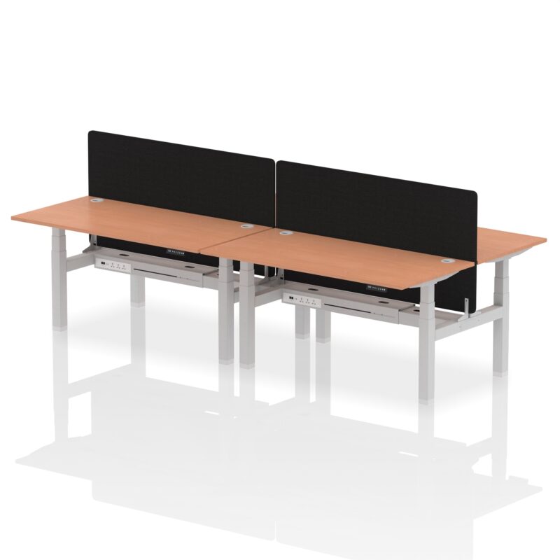 Air Back-to-Back Height Adjustable Bench Desk - 4 Person with Black Straight Screen - Image 38