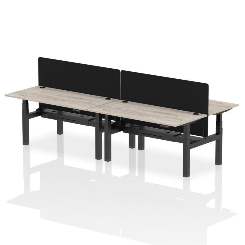 Air Back-to-Back Height Adjustable Bench Desk - 4 Person with Black Straight Screen - Image 40