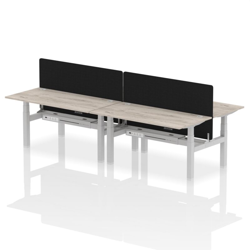 Air Back-to-Back Height Adjustable Bench Desk - 4 Person with Black Straight Screen - Image 41